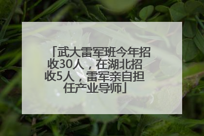 武大雷军班今年招收30人，在湖北招收5人，雷军亲自担任产业导师